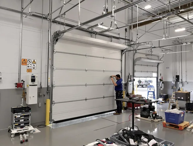 Commercial garage door repair being performed by Acushnet Garage Door Repair expert in Acushnet