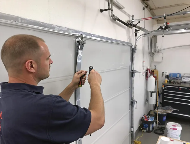 Before and after garage door dent repair by Acushnet Garage Door Repair in Acushnet