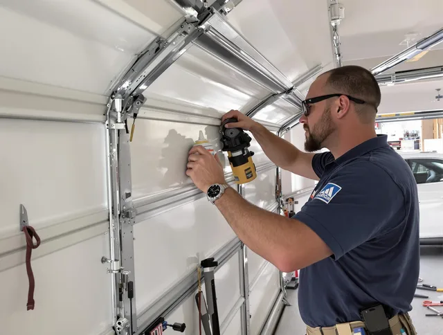 Acushnet Garage Door Repair technician quieting a noisy garage door in Acushnet